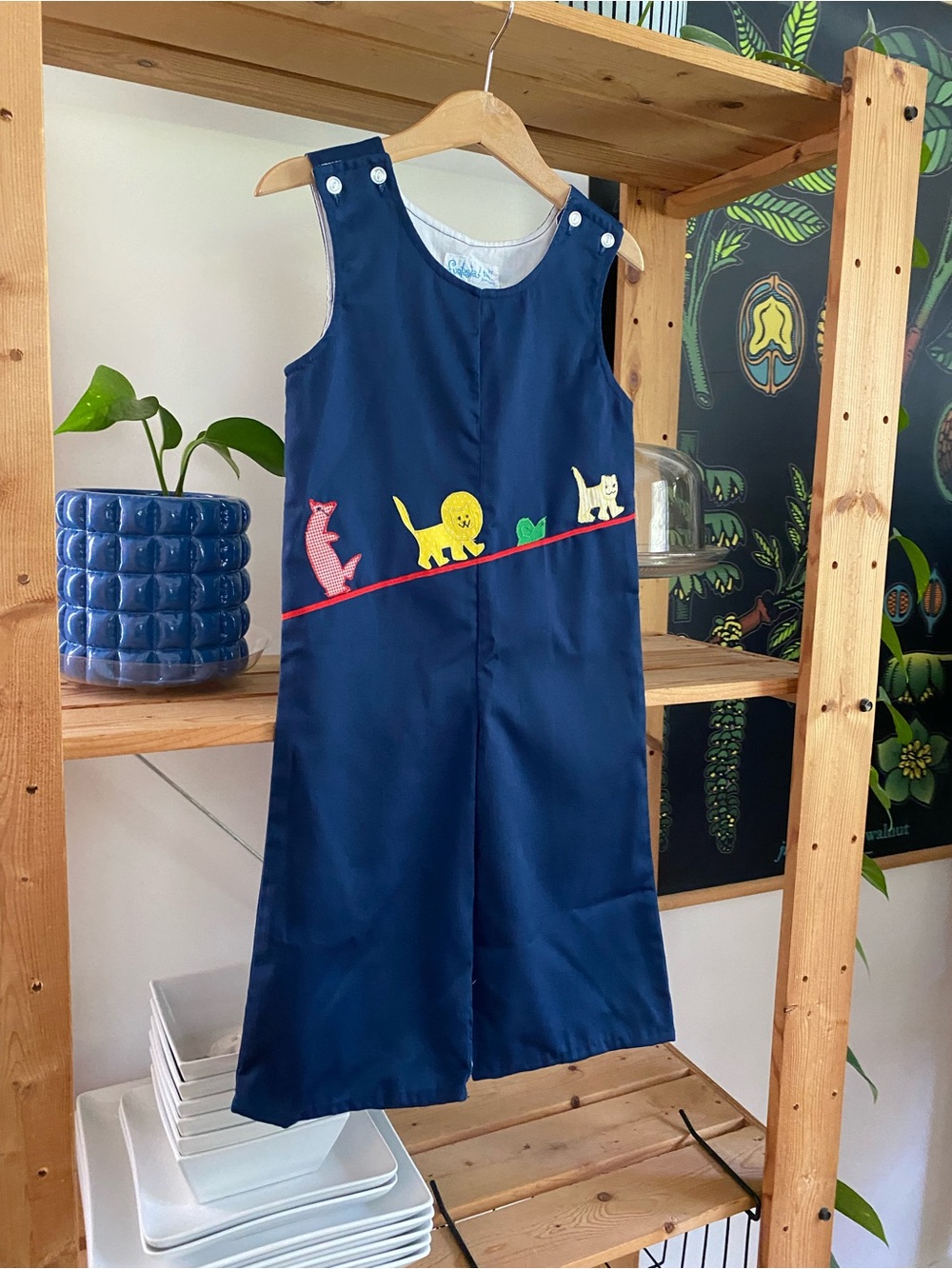 Funtasia Too Vintage Blue Animal Appliqués Jon Jon Romper 2t - Picture 4 of 15